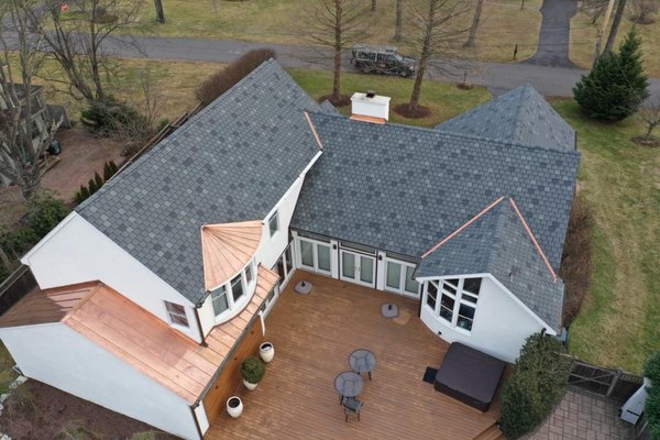 Owens Corning Berkshire - Roof replacement with custom copper standing seam accents and Owens Corning Berkshire Designer Shingles in Manchester Gray! Owens Corning Berkshire - Roof replacement with custom copper standing seam accents and Owens Corning Berkshire Designer Shingles in Manchester Gray!