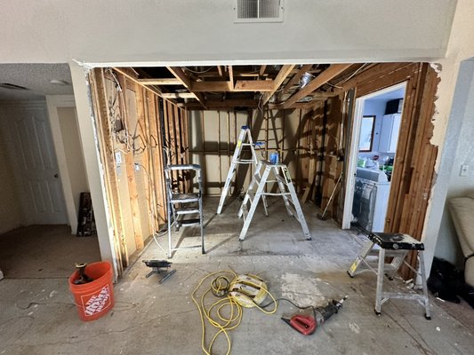 Kitchen Remodel after fire - This remodel is almost done. It started as a grease fire and is transforming into a much nicer, usable kitchen. Customer is very satisfied so far. 3 weeks in and and now onto the final touches. Kitchen Remodel after fire - This remodel is almost done. It started as a grease fire and is transforming into a much nicer, usable kitchen. Customer is very satisfied so far. 3 weeks in and and now onto the final touches.