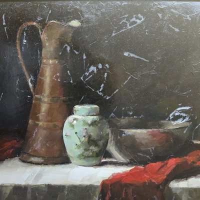 Oil Painting Restoration - Packing paper was embedded into the paint, and it was successfully removed.