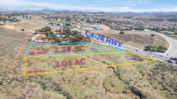 Commercial Aerial Photography% - This plot of land has been showcased in a way to show the potential client the proximity of a signaled intersection and the location of the plots of land for sale. Our Commercial Aerial Photography will provide an aesthetically appealing imagery with embedded information about the property. Contact us at www.dronesdispatch.com or call/text: 619 512 9565