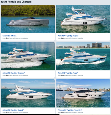 Miami Yacht Rentals with Pricing - Welcome to our yacht collection! We are proud to present to you a selection of luxurious and comfortable yachts that will be the perfect choice for your next yacht charter in Miami. Our professional team are ready to turn your dreams into reality, providing an unforgettable experience on the water. Miami Yacht Rentals with Pricing - Welcome to our yacht collection! We are proud to present to you a selection of luxurious and comfortable yachts that will be the perfect choice for your next yacht charter in Miami. Our professional team are ready to turn your dreams into reality, providing an unforgettable experience on the water.