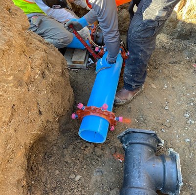 Fire line. - Job consisted on a complete fire line system where a back-flow preventer, 3 sprinkler risers and a fire hydrant were installed.
