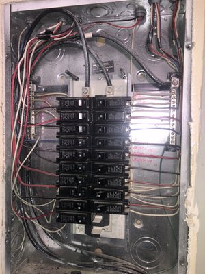 Electrical service panel,Kitchen, Dining, Hallway and furnace to be repaired. - Electrical service panel needed two neutral white wires to be installed in neutral bar,kitchen lights bulbs and three way switch dimmer replaced with new ,dining room switch dimmer replaced,hallway scones light bulbs and three way switches dimmers replaced . Electrical service panel,Kitchen, Dining, Hallway and furnace to be repaired. - Electrical service panel needed two neutral white wires to be installed in neutral bar,kitchen lights bulbs and three way switch dimmer replaced with new ,dining room switch dimmer replaced,hallway scones light bulbs and three way switches dimmers replaced .