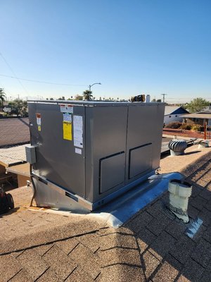 Russ S - Removed a defective 3.5-ton Ruud system and installed a new 3.5-ton Ruud package heat pump. Installation included a new 60-amp fused disconnect, a new Pro digital thermostat, and resealing the unit to the curb. System was started and tested to ensure proper and efficient operation. Russ S - Removed a defective 3.5-ton Ruud system and installed a new 3.5-ton Ruud package heat pump. Installation included a new 60-amp fused disconnect, a new Pro digital thermostat, and resealing the unit to the curb. System was started and tested to ensure proper and efficient operation.