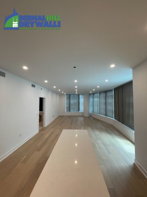 Modern High-Rise Condo Ceiling Build-Out - Bernal Hill Drywall Inc completed a full ceiling build-out in a downtown San Francisco high-rise condo. The project involved installing metal stud framing over the existing concrete ceiling to create a new, clean ceiling plane throughout the unit.
Once framing was completed, we installed gypsum board and applied a Level 5 smooth finish to achieve a seamless, high-end appearance. The scope was completed with primer and paint, ready for final lighting installation.
This project highlights our focus on precision framing, smooth finishes, and delivering premium-quality results in modern residential spaces. Modern High-Rise Condo Ceiling Build-Out - Bernal Hill Drywall Inc completed a full ceiling build-out in a downtown San Francisco high-rise condo. The project involved installing metal stud framing over the existing concrete ceiling to create a new, clean ceiling plane throughout the unit.
Once framing was completed, we installed gypsum board and applied a Level 5 smooth finish to achieve a seamless, high-end appearance. The scope was completed with primer and paint, ready for final lighting installation.
This project highlights our focus on precision framing, smooth finishes, and delivering premium-quality results in modern residential spaces.