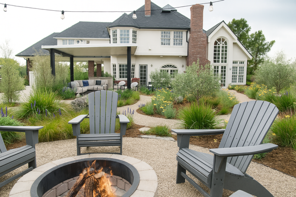 Gathered Around Great Design - What was once a leaking, outdated pool is now a stunning outdoor living space—complete with gravel walkways, an inviting covered lounge with AirVol Block Roman pavers, a full outdoor kitchen, wood-burning fire pit, elegant water feature, and professional landscape lighting. Designed and built by AAA Landscaping to blend comfort, craftsmanship, and style.
