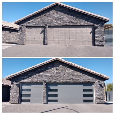 New Garage Door - Before and after Amarr Mosaic and Unique door