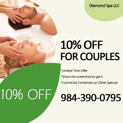 10% off for couple service - This parlor offers a 10% discount coupon for 60mins couple and 90mins couple 10% off for couple service - This parlor offers a 10% discount coupon for 60mins couple and 90mins couple