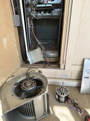 Blower motor replacement - Removal of the existing faulty blower motor and installation of a new manufacturer-approved blower motor. Blower motor replacement - Removal of the existing faulty blower motor and installation of a new manufacturer-approved blower motor.