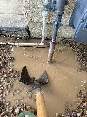Main water line replacement from meter to the garage under the driveway - The main water line is busted under the driveway and we replaced it with the new one from the meter to the garage.