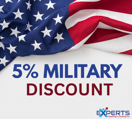 5% Military Discount - At Experts Heating & Cooling, we're proud to show our appreciation to our military members and veterans with a 5% Military Discount! It's our small way of saying thank you for your service and sacrifice. Call us at 360-335-1699 to schedule your HVAC service and ask about your discount!