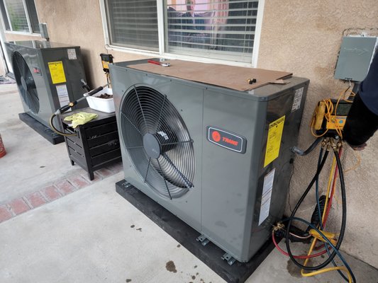 Air Conditioner upgrade to Heat pump system - Replacement of two zone system for whole home air conditioning. Coming from a straight A/C to two Heat Pump systems with indoor air handlers and evaporator coil Air Conditioner upgrade to Heat pump system - Replacement of two zone system for whole home air conditioning. Coming from a straight A/C to two Heat Pump systems with indoor air handlers and evaporator coil
