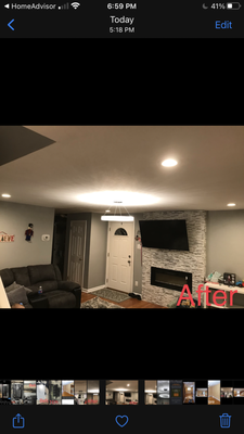 Recessed lighting & suspended chandelier installation, TV mount & fireplace installation - This was a project of what the house look like prior to us doing the lighting that includes the recessed lights the suspended crystal chandelier the TV mounted on the wall and an electric fireplace Recessed lighting & suspended chandelier installation, TV mount & fireplace installation - This was a project of what the house look like prior to us doing the lighting that includes the recessed lights the suspended crystal chandelier the TV mounted on the wall and an electric fireplace