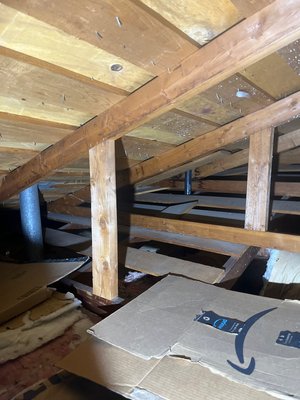 Home Inspection - Roof trusses missing metal gusset plates. Home Inspection - Roof trusses missing metal gusset plates.