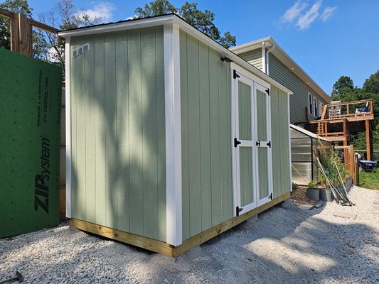 Lean-To Shed - Faster Shed build a 6 x12 Lean-To shed recently, We added 3 - 6' x 16" shelves in this shed. We always offer any custom color of your choice and this shed is sage green to match the customers house. Fun build! Lean-To Shed - Faster Shed build a 6 x12 Lean-To shed recently, We added 3 - 6' x 16" shelves in this shed. We always offer any custom color of your choice and this shed is sage green to match the customers house. Fun build!