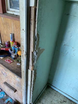 Abandoned house with kicked-in doors - This was an abandoned house that needed to be secured to keep squatters out. The doors had been kicked-in and the repairs that I did to secure it were temporary because the house will soon be remodeled. Abandoned house with kicked-in doors - This was an abandoned house that needed to be secured to keep squatters out. The doors had been kicked-in and the repairs that I did to secure it were temporary because the house will soon be remodeled.