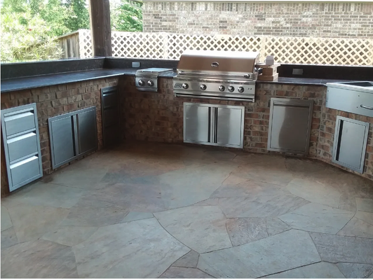 Backyard Masonry Project - This homeowner had a plan to create a backyard that would generate excitement when she invited guests over. We set her up with the foundation for a custom outdoor kitchen and patio covering that will make sure every get together is a hit! We'd be happy to help you design and build your next home project. Call us for your free estimate today!