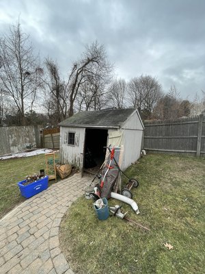 Shed Removal - This shed was on its last legs and the owner was sick of looking at it. We came in cleared the shed and all the debris in a couple hours, now the owner is excitedly looking for a new shed for the spring. Let us handle your heavy project for peace of mind, and so you can spend the time shopping. Shed Removal - This shed was on its last legs and the owner was sick of looking at it. We came in cleared the shed and all the debris in a couple hours, now the owner is excitedly looking for a new shed for the spring. Let us handle your heavy project for peace of mind, and so you can spend the time shopping.
