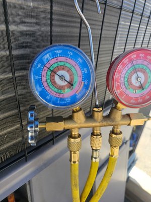one of our commercial clients' offices wasn't cooking down.  checked the unit, and it needed some freon. worked like new after adding that. - client low on freon.