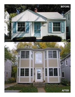 Custom Home - 2 Story -Michigan - I pondered if this should be considered a new build or an extensive addition-remodel. You could say it is almost both! I was asked if I could make a 3 BR, 2 1/2 Bath with 2 gas fireplaces for a home that sits on a 40 FT x 120 FT lot! It didn’t take long for me to say, sure, why not, but I know this was going to be a challenge! Completed we now have 2,058 SF on 2 floors. This home was a flip, and the owner was not sparing any expense to the task at hand.
The existing home which has a full basement, was 740 SF of habitable space, 1 bedroom and 1 bath. The existing laundry was in the basement, not very convenient.
My intent was to use the existing footprint as my base. Site review revealed that the basement perimeter walls were level all around and sufficient for a 2nd story load. Structural engineering was required for this project. So, in establishing some design concepts, I knew my base was workable.
If you’re interested in the entire construction process, you can go here at this link… https://dougaphs.smugmug.com/ADDITIONS-2-STORY/HAJ4002-2-STORY-ADDITION-740-SF-TO-2038-SF/ Custom Home - 2 Story -Michigan - I pondered if this should be considered a new build or an extensive addition-remodel. You could say it is almost both! I was asked if I could make a 3 BR, 2 1/2 Bath with 2 gas fireplaces for a home that sits on a 40 FT x 120 FT lot! It didn’t take long for me to say, sure, why not, but I know this was going to be a challenge! Completed we now have 2,058 SF on 2 floors. This home was a flip, and the owner was not sparing any expense to the task at hand.
The existing home which has a full basement, was 740 SF of habitable space, 1 bedroom and 1 bath. The existing laundry was in the basement, not very convenient.
My intent was to use the existing footprint as my base. Site review revealed that the basement perimeter walls were level all around and sufficient for a 2nd story load. Structural engineering was required for this project. So, in establishing some design concepts, I knew my base was workable.
If you’re interested in the entire construction process, you can go here at this link… https://dougaphs.smugmug.com/ADDITIONS-2-STORY/HAJ4002-2-STORY-ADDITION-740-SF-TO-2038-SF/