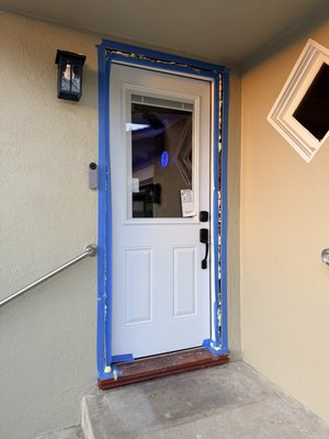Exterior Door & Frame Replacement - Removed the existing exterior door and frame and installed a new prehung exterior door with a new frame. The new door was installed to swing inward at the homeowner’s request, replacing the previous outward-swinging door. Exterior Door & Frame Replacement - Removed the existing exterior door and frame and installed a new prehung exterior door with a new frame. The new door was installed to swing inward at the homeowner’s request, replacing the previous outward-swinging door.