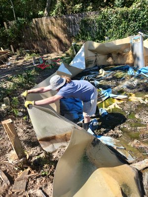 Above ground pool and deck removal - Above ground pool that was sitting for years got sunk into mud had to be removed Above ground pool and deck removal - Above ground pool that was sitting for years got sunk into mud had to be removed