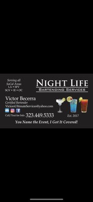 Bartending Service - Basic Package-Flat Rate
            5 HOURS=$280.00
     (100.00 Deposit is Required)
(Cash,Cash App,Google Pay,Zelle,Venmo) 30mins is Given At the Bartender Discretion for Set up/Clean up.

+TIPS Certified Bartender, Certified Food   
   Handler, Certified CPR/First-Aid.
+Custom Drink Menu.    
+All Bartending Equipment, Bar Table Included.(Blender Available upon Request)
+Package Supports 50-65 people, if    
  expecting more people accommodations 
  can be made.
+++Mixers+++
+ Homemade Michelada Mix.
+ Homemade Lime-Margarita Mix.
+ Blue Curacao Mix.
+ Triple Sec Mix.
+ Grenadine Mix.
+ Peach Schnapps Mix.
+ Midori Mix.
+ Cranberry Juice.
+ Pineapple Juice.
+ Grapefruit Juice.
+ Coca Cola.
+ Squirt.
+ Sprite.
+ Ginger Ale.
+ Club Soda.
+ Tonic Water
+ 60LBS of Ice.
+ Whip Cream
+ Margarita Salt, Tajin & Chamoy.
+ Garnishes= Limes,Cucumbers,Mint Leaves.
+ (Cherries,Olives,Raspberries,Jalapeños Available            
    Upon Request and Additional Charge)
+ 1.5 Liter Choice of Red Wine.
+ Unlimited 9oz&16oz Cups, Straws, and 
    Napkins, Toothpicks.
       ( Alcohol Provided By Host)