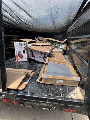 Recycling - We picked up and recycled about 100 cubic feet of cardboard. Look closely and you'll see our husky, Diesel. Recycling - We picked up and recycled about 100 cubic feet of cardboard. Look closely and you'll see our husky, Diesel.