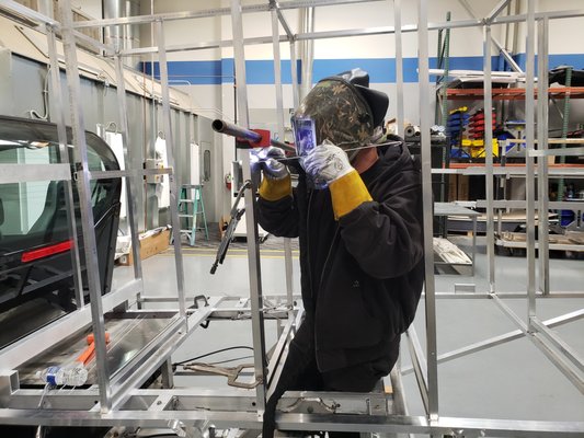EV Cart - This is the electric vehicle build took approximately two weeks made completely out of aluminum. EV Cart - This is the electric vehicle build took approximately two weeks made completely out of aluminum.