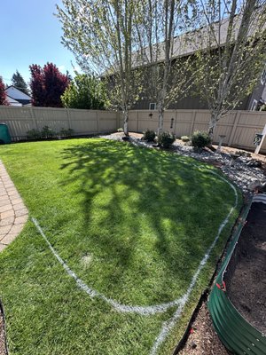 Backyard Artificial Turf Install 5/5/25 - For this landscape project, we installed artificial turf in the backyard to create a clean, low-maintenance space. Additional plantings were added around both the front and back yards to enhance the overall look and feel of the landscape.