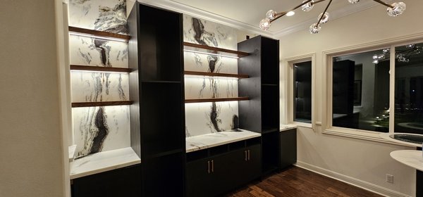Bar shelves 2023 - The customer wanted to add shelf lighting to highlight the beautiful stone wall. I was able to fully meet her needs and exceed her expectations. Bar shelves 2023 - The customer wanted to add shelf lighting to highlight the beautiful stone wall. I was able to fully meet her needs and exceed her expectations.