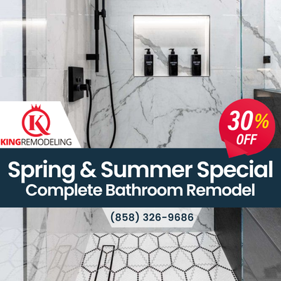 Upgrade Your Bathroom with 30% Off - Transform your bathroom into a luxurious retreat with King Remodeling in San Diego. Enjoy 30% off any complete bathroom remodel. Our expert team ensures quality craftsmanship tailored to your style. Don't miss this limited-time offer—schedule your free consultation today!