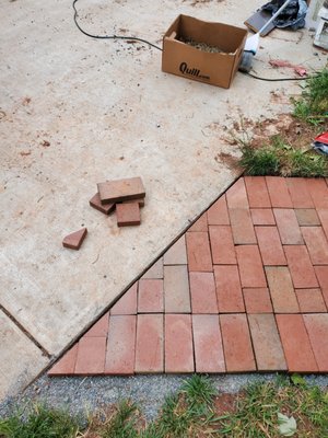 Exterior - Brick paving. Concrete Patio Slab build, Sliding Door Install, Fence repair and install, New Patio Grout install, during and after sidewalk Exterior - Brick paving. Concrete Patio Slab build, Sliding Door Install, Fence repair and install, New Patio Grout install, during and after sidewalk