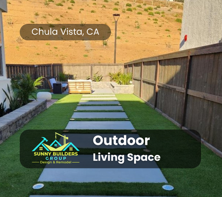 Chula vista CA Outdoor Living Space - Full Backyard Renovation Design and Remodel By Sunny Builders Group
# Special cut concrete slab and wood resurface
# concrete Stepping stones
# country manor brick wall planter
# artificial turf
# Aluminum patio cover
# solar lights Chula vista CA Outdoor Living Space - Full Backyard Renovation Design and Remodel By Sunny Builders Group
# Special cut concrete slab and wood resurface
# concrete Stepping stones
# country manor brick wall planter
# artificial turf
# Aluminum patio cover
# solar lights