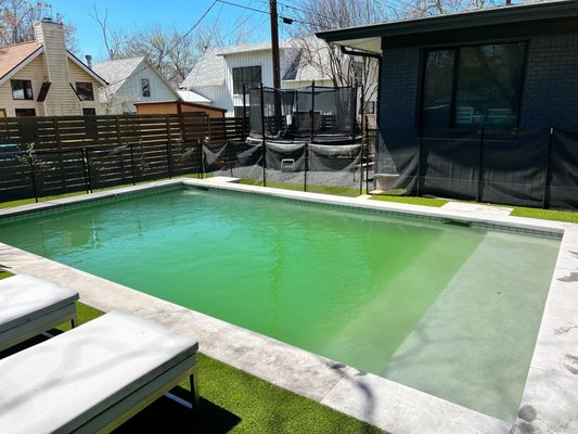 Green Pool Before & After - This pool had turned a green color after not being serviced all winter. Our team came in and restored it to its beautiful blue color. Green Pool Before & After - This pool had turned a green color after not being serviced all winter. Our team came in and restored it to its beautiful blue color.