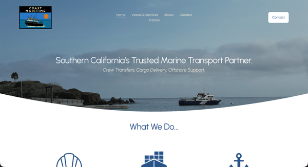 Website Redesign - Coast Maritime’s website was transformed into a sleek, modern hub that truly captures their business model. Easy to navigate, mobile-friendly, and packed with fresh visuals, the new design makes exploring their services simple and enjoyable. It’s professional, polished, and built to connect with clients - while keeping their purpose front and center.
See for Yourself: www.CoastMaritime.com Website Redesign - Coast Maritime’s website was transformed into a sleek, modern hub that truly captures their business model. Easy to navigate, mobile-friendly, and packed with fresh visuals, the new design makes exploring their services simple and enjoyable. It’s professional, polished, and built to connect with clients - while keeping their purpose front and center.
See for Yourself: www.CoastMaritime.com
