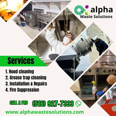 alpha waste solutions Your Commercial Kitchen Experts - Choose Alpha Waste Solutions for top-quality cleaning services! Our certified team ensures safety, compliance, and efficiency, delivering impeccable results every time. Our dedication to excellence ensures your kitchen shines like never before, all while staying compliant with regulations. 🔍🔧 Ready to experience the difference? Contact us at (516) 927-7333 today