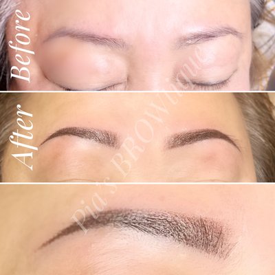 Cover Up & Corrections - Love working with these sparse brows. My clients had previous ink done by another artist. You can see the before pictures and these are the new set of brows I’ve done.  I designed their brows tailored to their unique shape and transformed into these lovely ladies.