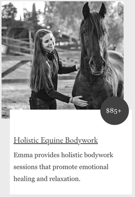 Explore Our Horsemanship Services! - Emma Turner founded Emma Lee Horsemanship back in 2019. She began training with the intention of helping rescue horses become someone’s dream horse. Since then, she has dedicated herself to learning everything she can about equine behavior, relationships, psychology, and welfare.
Emma grew up in Orange, California in a family with no horse experience. She begged her mother for lessons at 8 and hasn't stopped riding since! She started off riding western, switched to English in middle school, and a few years later, competed in her first shows and began jumping as well. Explore Our Horsemanship Services! - Emma Turner founded Emma Lee Horsemanship back in 2019. She began training with the intention of helping rescue horses become someone’s dream horse. Since then, she has dedicated herself to learning everything she can about equine behavior, relationships, psychology, and welfare.
Emma grew up in Orange, California in a family with no horse experience. She begged her mother for lessons at 8 and hasn't stopped riding since! She started off riding western, switched to English in middle school, and a few years later, competed in her first shows and began jumping as well.