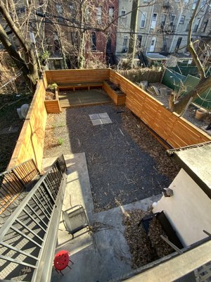 Bed Stuy Backyard Transformation - This spacious backyard was well kept however it lacked usability and the proper aesthetic to be a relaxing safe space. Our team worked with the homeowners to design and create a very unique layout to add greenery and hardscape in a perfect harmony. This backyard was also finished with a unique masonry bench option which uplifts the open space and derives its characteristics from a Japanese Zen garden. Comparing the before and after this bed stuy home found its very unique aesthetic. Call us today to begin a design process for your backyard and create your very own personalized backyard oasis. Bed Stuy Backyard Transformation - This spacious backyard was well kept however it lacked usability and the proper aesthetic to be a relaxing safe space. Our team worked with the homeowners to design and create a very unique layout to add greenery and hardscape in a perfect harmony. This backyard was also finished with a unique masonry bench option which uplifts the open space and derives its characteristics from a Japanese Zen garden. Comparing the before and after this bed stuy home found its very unique aesthetic. Call us today to begin a design process for your backyard and create your very own personalized backyard oasis.