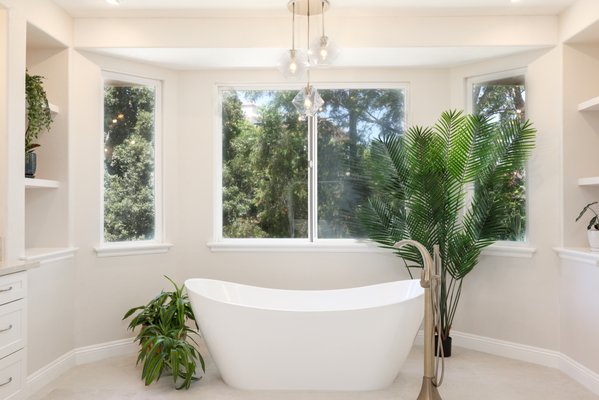 Primary Bath - Contemporary/Spa, Carlsbad CA - Step into luxury with this stunning contemporary primary bathroom remodel in the heart of Carlsbad, CA. The sleek design seamlessly blends modern aesthetics with functional elegance, creating a tranquil oasis for relaxation and rejuvenation.
Featuring a spacious walk-in shower adorned with large format tiles and a brushed nickel fixtures, this bathroom is a true sanctuary. The custom vanity with clean lines and un, while the quartz countertops offer both style and durability.
Natural light pours in through the strategically placed windows, illuminating the room and highlighting the exquisite details. The muted color palette of soft grays and calming whites creates a serene ambiance, complemented by brushed nickel fixtures that add a touch of timeless elegance.
With its thoughtfully designed layout, premium materials, and contemporary finishes, this primary bathroom remodel in Carlsbad, CA, redefines modern luxury living. Primary Bath - Contemporary/Spa, Carlsbad CA - Step into luxury with this stunning contemporary primary bathroom remodel in the heart of Carlsbad, CA. The sleek design seamlessly blends modern aesthetics with functional elegance, creating a tranquil oasis for relaxation and rejuvenation.
Featuring a spacious walk-in shower adorned with large format tiles and a brushed nickel fixtures, this bathroom is a true sanctuary. The custom vanity with clean lines and un, while the quartz countertops offer both style and durability.
Natural light pours in through the strategically placed windows, illuminating the room and highlighting the exquisite details. The muted color palette of soft grays and calming whites creates a serene ambiance, complemented by brushed nickel fixtures that add a touch of timeless elegance.
With its thoughtfully designed layout, premium materials, and contemporary finishes, this primary bathroom remodel in Carlsbad, CA, redefines modern luxury living.