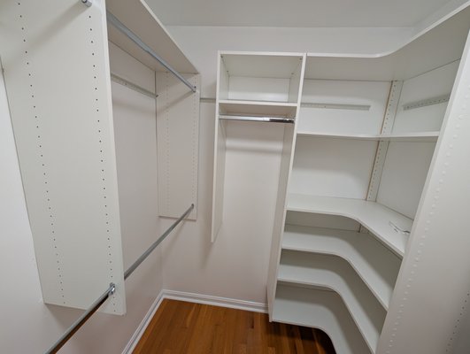 Closet remodel - This was a simple closet update. The builder's shelving was still in place after 40 years, and the paint had aged, making the room feel a bit dingy. We removed the old shelving, repaired the walls, and added a semi-gloss white to make the room feel clean, bright, and new. The customer chose the shelving units, and we installed them. This whole job took 2 days. We left the job clean and hauled away all the old shelving. Closet remodel - This was a simple closet update. The builder's shelving was still in place after 40 years, and the paint had aged, making the room feel a bit dingy. We removed the old shelving, repaired the walls, and added a semi-gloss white to make the room feel clean, bright, and new. The customer chose the shelving units, and we installed them. This whole job took 2 days. We left the job clean and hauled away all the old shelving.