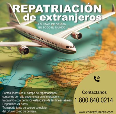 Ship out Services - 🕊️En Chavez Funerals nuestro compromiso y experiencia en repatriaciones, le asegura a la Familia doliente un acompañamiento personalizado y altamente capacitado para que su ser querido llegue de manera expedita a su destino. Nos encargamos de todos los trámites y traslados aéreos; así mismo nuestro personal bilingüe le brindará toda la información y tramitará la documentación requerida.