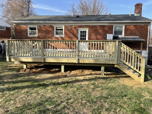 New Pressure Treated Wood Deck - This construction was done in 3 Days. Customers didnt have an opportunity to rest/relax at backyard, and when was rain there was so dirty and wet. However now we helped them to use deck and to forget about troubles. Then told us that they can enjoy sun, and they are ready for worm days .