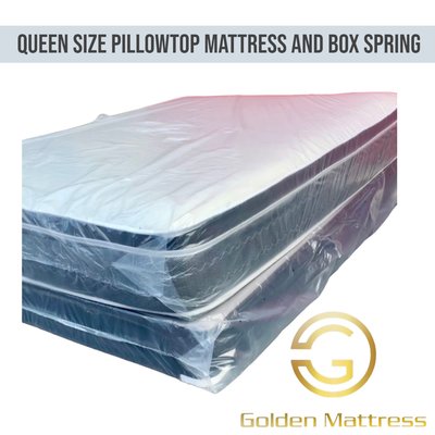 Queen Size Pillowtop Mattress and Box Spring Set // $209 - This queen size Hybrid (foam and spring) mattress is very comfortable, thick and nice quality. 

10” thick 

Included mattress and box spring