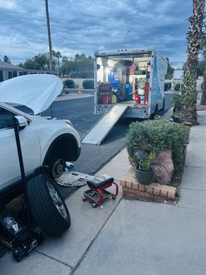 Synthetic oil change, tire rotation and inspection - Synthetic oil, filter, tire rotation, brake check and full vehicle inspection $59.99 Synthetic oil change, tire rotation and inspection - Synthetic oil, filter, tire rotation, brake check and full vehicle inspection $59.99