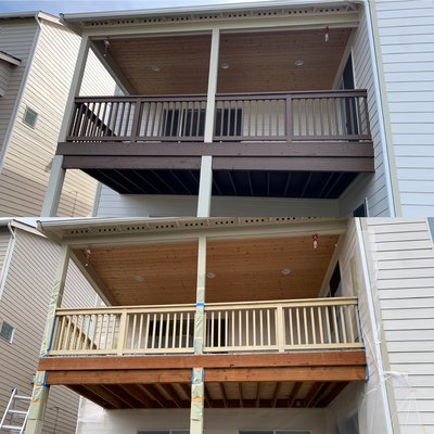 Deck Staining - Deck Staining. First I pressure wash, sand, roll one coat the spray one coat.