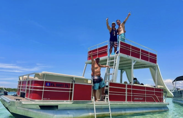 Double Slide Pontoon - Book your unforgettable 2025 adventure to Crab Island aboard our brand-new Double Slide Pontoon! Designed for maximum fun, this spacious pontoon fits up to 14 guests and features two thrilling water slides, premium leather seating, a sunbathing deck, and all the extras you need for an epic day on the water. Perfect for families, bachelor/bachelorette parties, or just a laid-back day with friends, this private experience gives you full control of the itinerary. Double Slide Pontoon - Book your unforgettable 2025 adventure to Crab Island aboard our brand-new Double Slide Pontoon! Designed for maximum fun, this spacious pontoon fits up to 14 guests and features two thrilling water slides, premium leather seating, a sunbathing deck, and all the extras you need for an epic day on the water. Perfect for families, bachelor/bachelorette parties, or just a laid-back day with friends, this private experience gives you full control of the itinerary.
