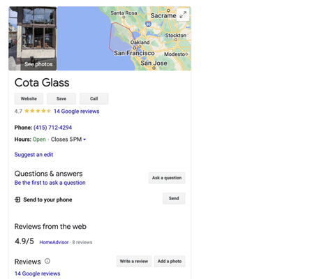 Google Reviews - Cota Glass is a small family-run business, founded in 2022. Ryan, in the business since 2005, a Bay Area native and long time San Francisco resident, is an expert in Victorian wood sash, store front, frameless glass showers, mirrors, hand-rails, custom glass projects (commercial or residential). Residential glass installation, glass repair and replace. We're thrive to provide quality work for your window glass replacement or glass repair project.
C17 License Number: 1098145 Google Reviews - Cota Glass is a small family-run business, founded in 2022. Ryan, in the business since 2005, a Bay Area native and long time San Francisco resident, is an expert in Victorian wood sash, store front, frameless glass showers, mirrors, hand-rails, custom glass projects (commercial or residential). Residential glass installation, glass repair and replace. We're thrive to provide quality work for your window glass replacement or glass repair project.
C17 License Number: 1098145