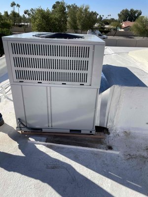 AC Repair, Mesa, AZ - Customer had a 15 year old package system that was starting to fail. We had to remove the old unit, install new 2x4's and new duct work to match the existing. AC Repair, Mesa, AZ - Customer had a 15 year old package system that was starting to fail. We had to remove the old unit, install new 2x4's and new duct work to match the existing.